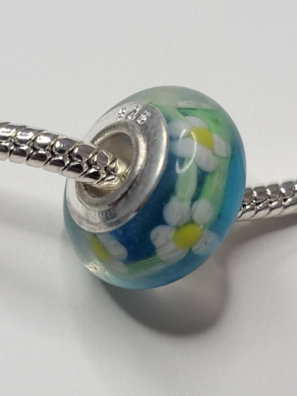 New For Pandora Charm Bracelet 925 Sterling Silver Murano Glass White Daisy Bead
